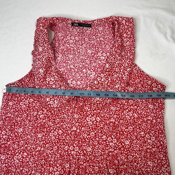 Zara Oversized Floral Print Maxi Dress Peter Pan Collar Tiered Red White Medium - Picture 8 of 15